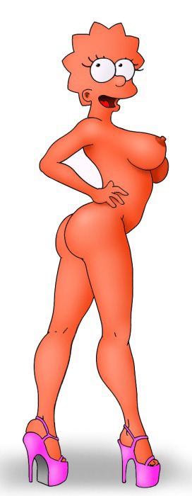 All grown-up Lisa Simpson is posing naked on high-heels